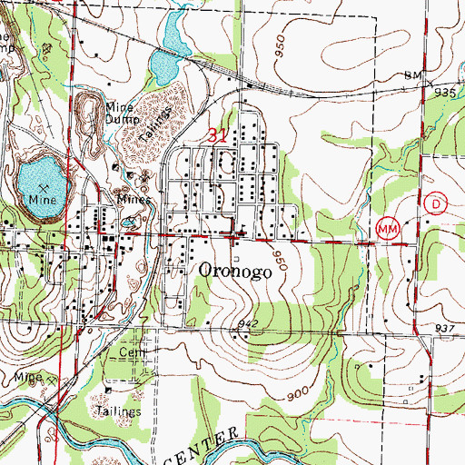 Topographic Map of Orongo School (historical), MO