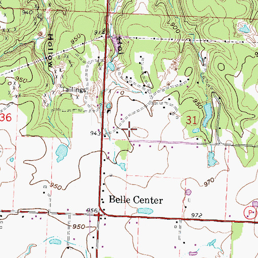 Topographic Map of Cottonwood Springs, MO