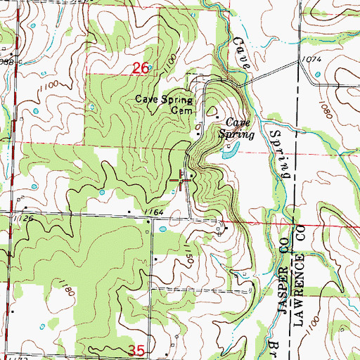 Topographic Map of Cave Springs School (historical), MO