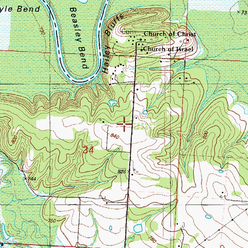 Topographic Map of Halley Bluffs Church, MO