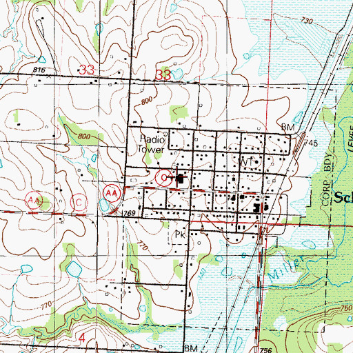 Topographic Map of Northeast Vernon County R-1 Elementary School, MO