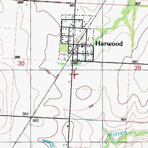 Topographic Map of Harwood School (historical), MO
