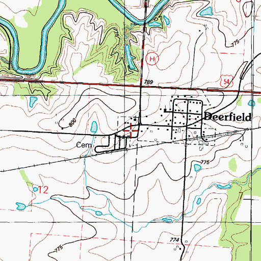 Topographic Map of Deerfield School (historical), MO