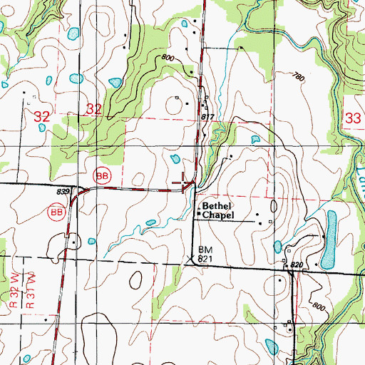 Topographic Map of Bethel School (historical), MO