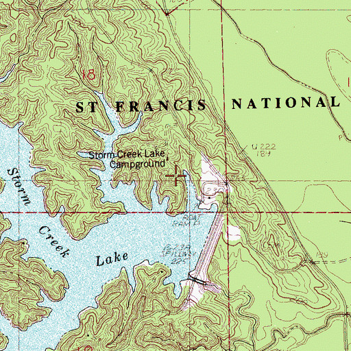 Topographic Map of Storm Creek Lake Campground, AR