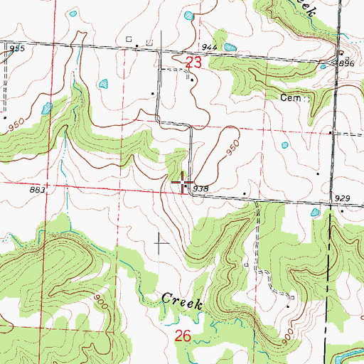 Topographic Map of Glade Springs School (historical), MO
