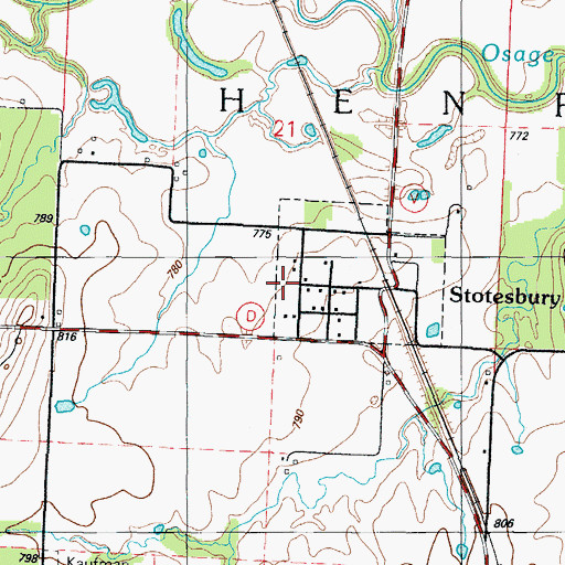 Topographic Map of Stotesbury School (historical), MO