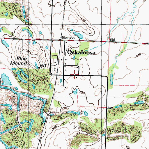 Topographic Map of Oskaloosa School, MO