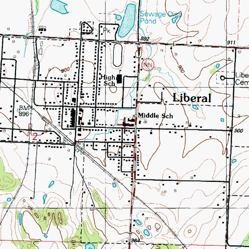 Topographic Map of Liberal Elementary School, MO