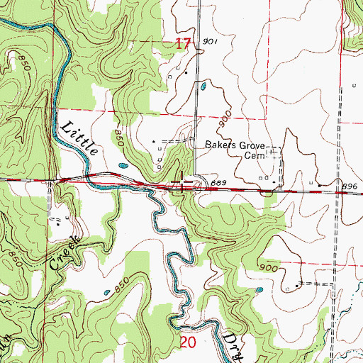Topographic Map of Bakers Grove School (historical), MO