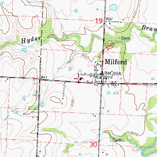 Topographic Map of Milford School (historical), MO