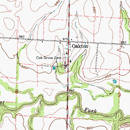 Topographic Map of Oakton School (historical), MO