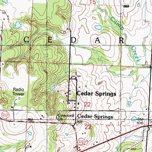 Topographic Map of Cedar Springs School (historical), MO