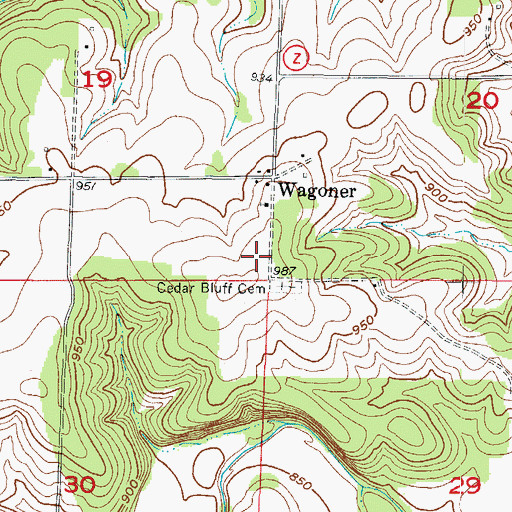 Topographic Map of Cedar Bluff School (historical), MO