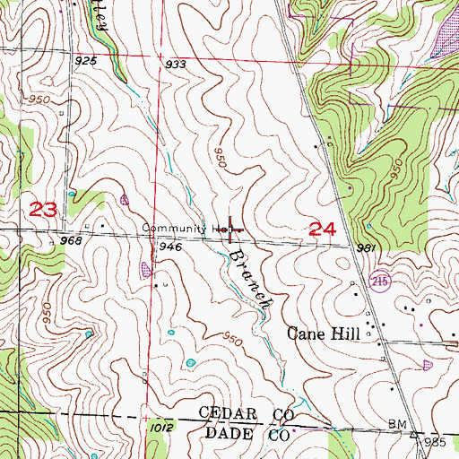 Topographic Map of Cane Hill School (historical), MO