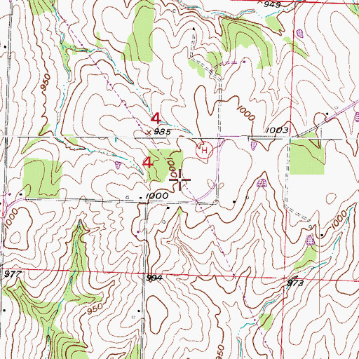 Topographic Map of Hartley, MO