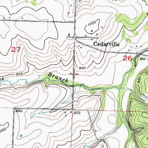 Topographic Map of Cedarville School (historical), MO