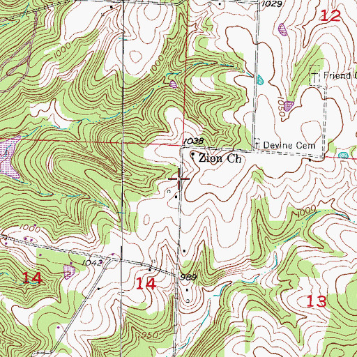 Topographic Map of Mount Zion School (historical), MO