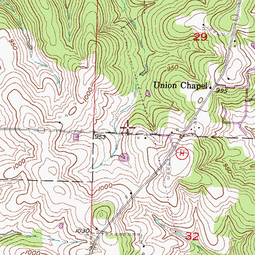 Topographic Map of White Oak School (historical), MO