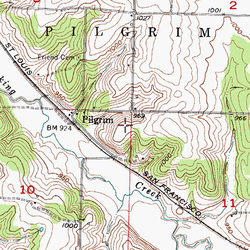 Topographic Map of Pilgrim School (historical), MO