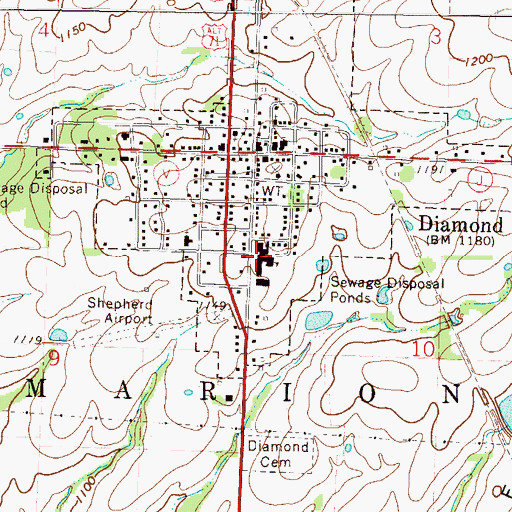 Topographic Map of Diamond Elementary School, MO