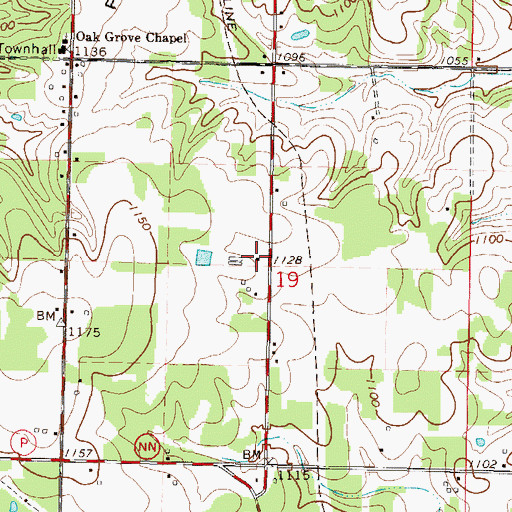 Topographic Map of Oak Grove School (historical), MO