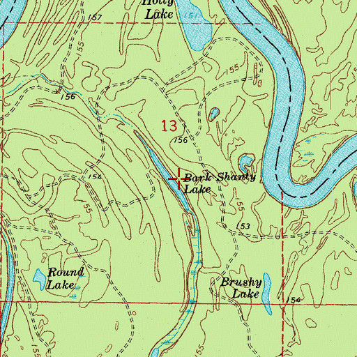 Topographic Map of Bark Shanty Lake, AR