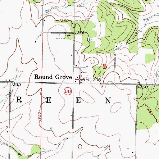 Topographic Map of Round Grove School (historical), MO
