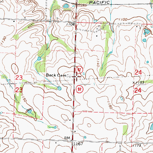 Topographic Map of Beck School (historical), MO