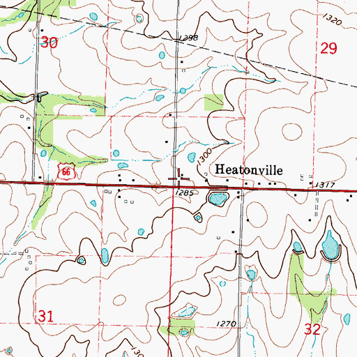 Topographic Map of Heatonville School (historical), MO