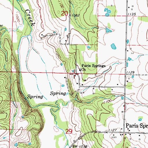 Topographic Map of Paris Springs School (historical), MO