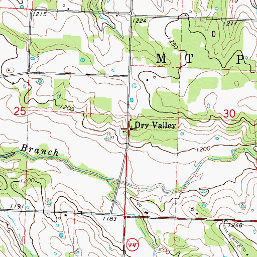 Topographic Map of Dry Valley Church, MO
