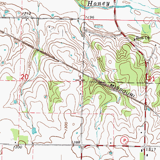 Topographic Map of Zion School (historical), MO
