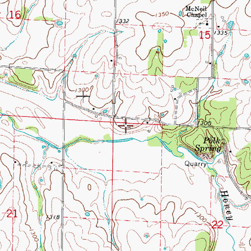 Topographic Map of Honey Creek School (historical), MO