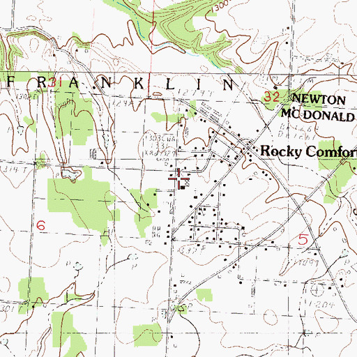 Topographic Map of Rocky Comfort School (historical), MO