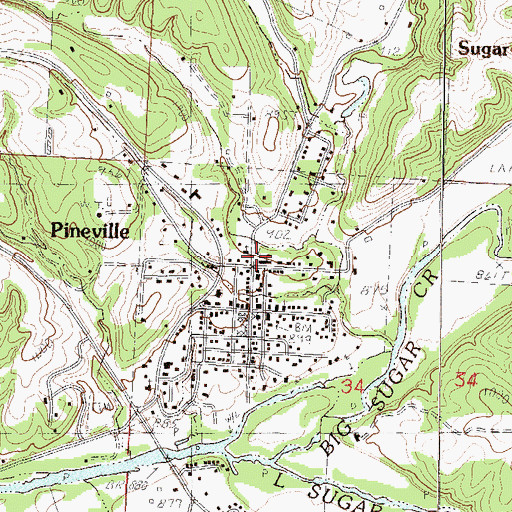 Topographic Map of Pineville Elementary School, MO
