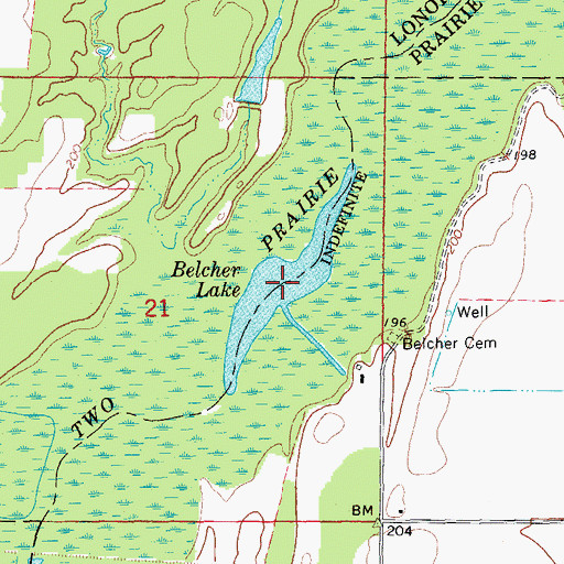 Topographic Map of Belcher Lake, AR