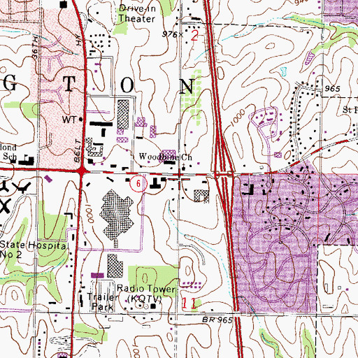 Topographic Map of Woodbine School, MO