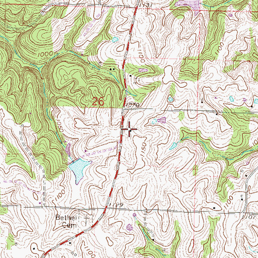Topographic Map of Bethel School, MO
