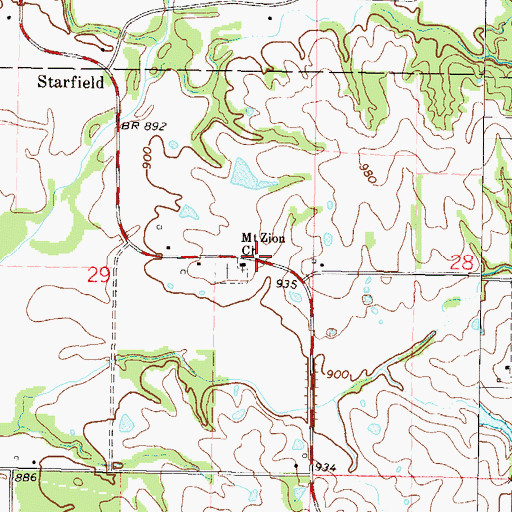 Topographic Map of Mount Zion School (historical), MO