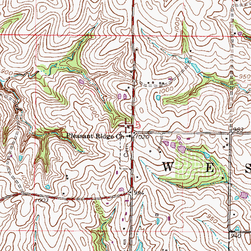 Topographic Map of Pleasant Ridge School, MO