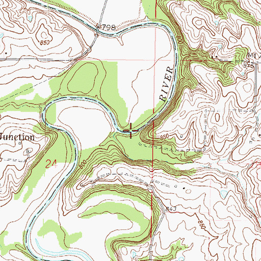 Topographic Map of Junction Bridge (historical), MO