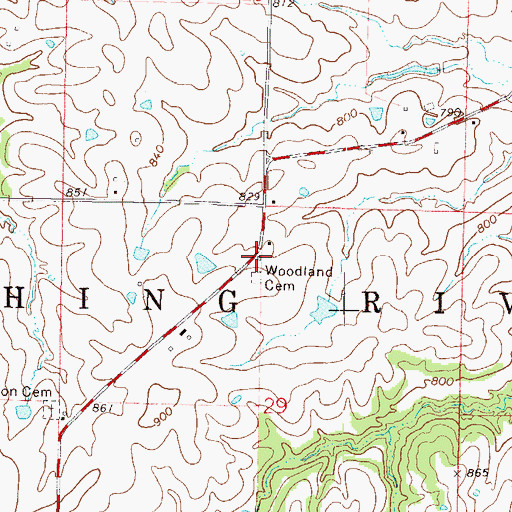Topographic Map of Woodland School, MO