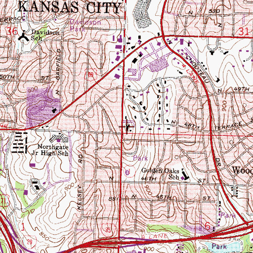 Topographic Map of Antioch Church, MO