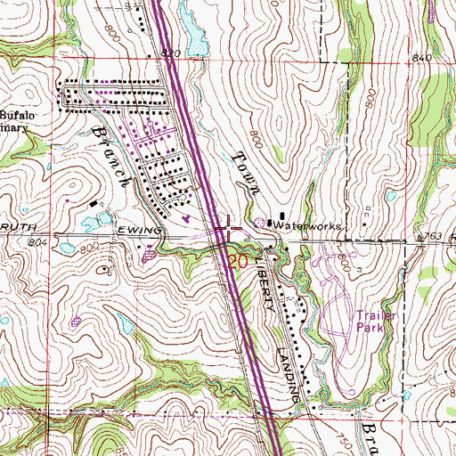 Topographic Map of Ewing School (historical), MO