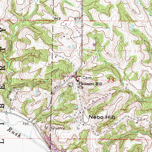 Topographic Map of Nebo School, MO