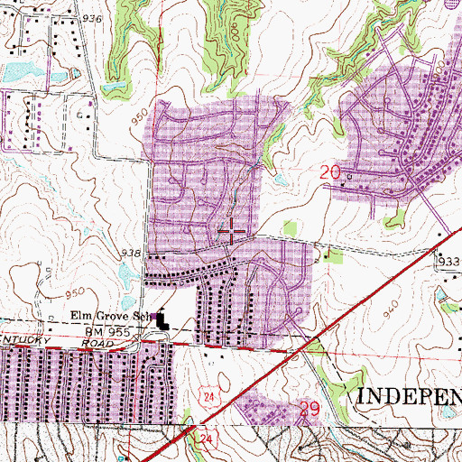 Topographic Map of Elm Grove School (historical), MO
