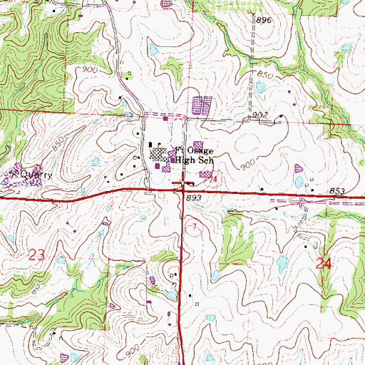 Topographic Map of Woodland School, MO