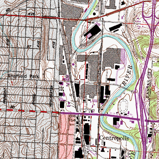 Topographic Map of Blue Valley School (historical), MO
