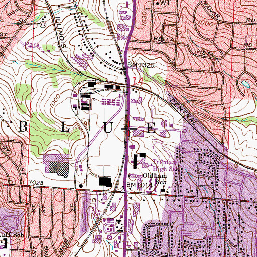 Topographic Map of Elm Park (historical), MO